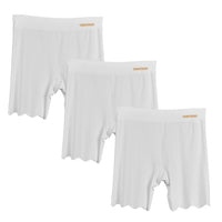 Lot de 3 shorts anti frottement blancs et élastiques sur fond blanc