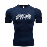 T-Shirt de compression bleu à séchage rapide sur fond blanc